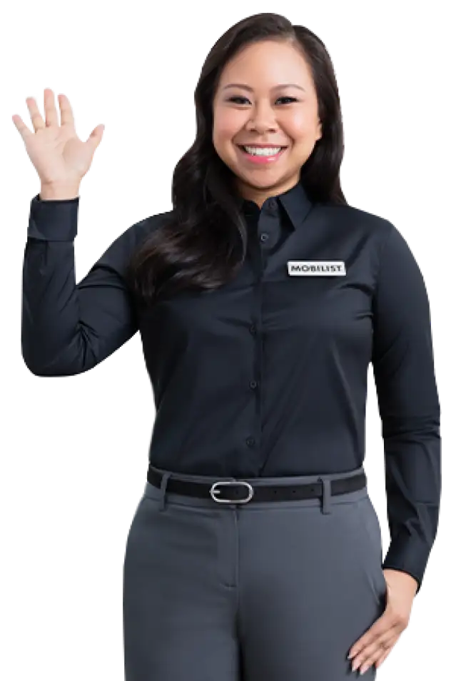 A Mobilist woman is waving